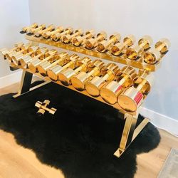 Dumbbell Weight Set Dipped In Gold