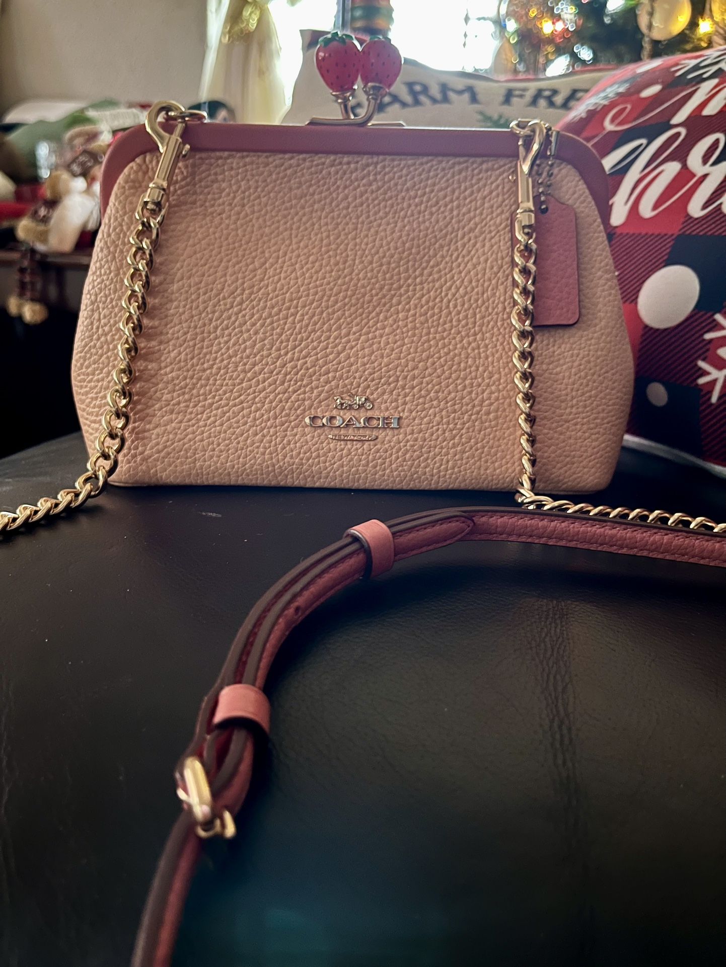 Coach Pink Strawberry Kiss lock Crossbody