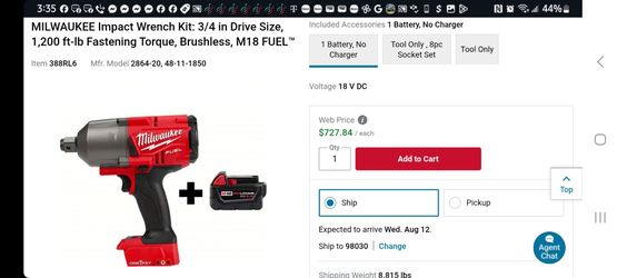 3/4 milwaukee impact wrench with 5ah battery