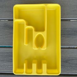 Vintage Rubbermaid #2921 bright, sunny, yellow, silverware drawer organizer   9”wide x 13 1/4” tall x 1 7/8” height