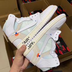 OFF-WHITE x Jordan Air Jordan 1 Retro High White Leather Co-branded Comfortable Shock Absorbing High Top Basketball Shoes White 