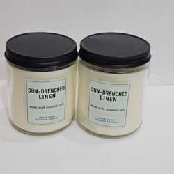 2 New Bath And Body Works single wick sun drenched linen candles cool cotton, crisp apple, soft musk