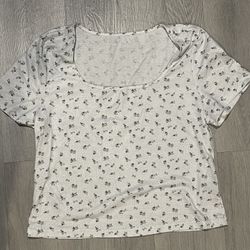 Plus Ditsy Floral Print Square Neck Tee