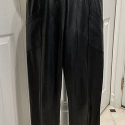 Women’s Black Soft Leather Look Front Pockets Skinny Pants/Leggings, Size S