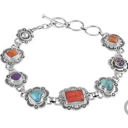 Santa Fe Style Multi Gemstone Bracelet in Sterling Silver -  new! 