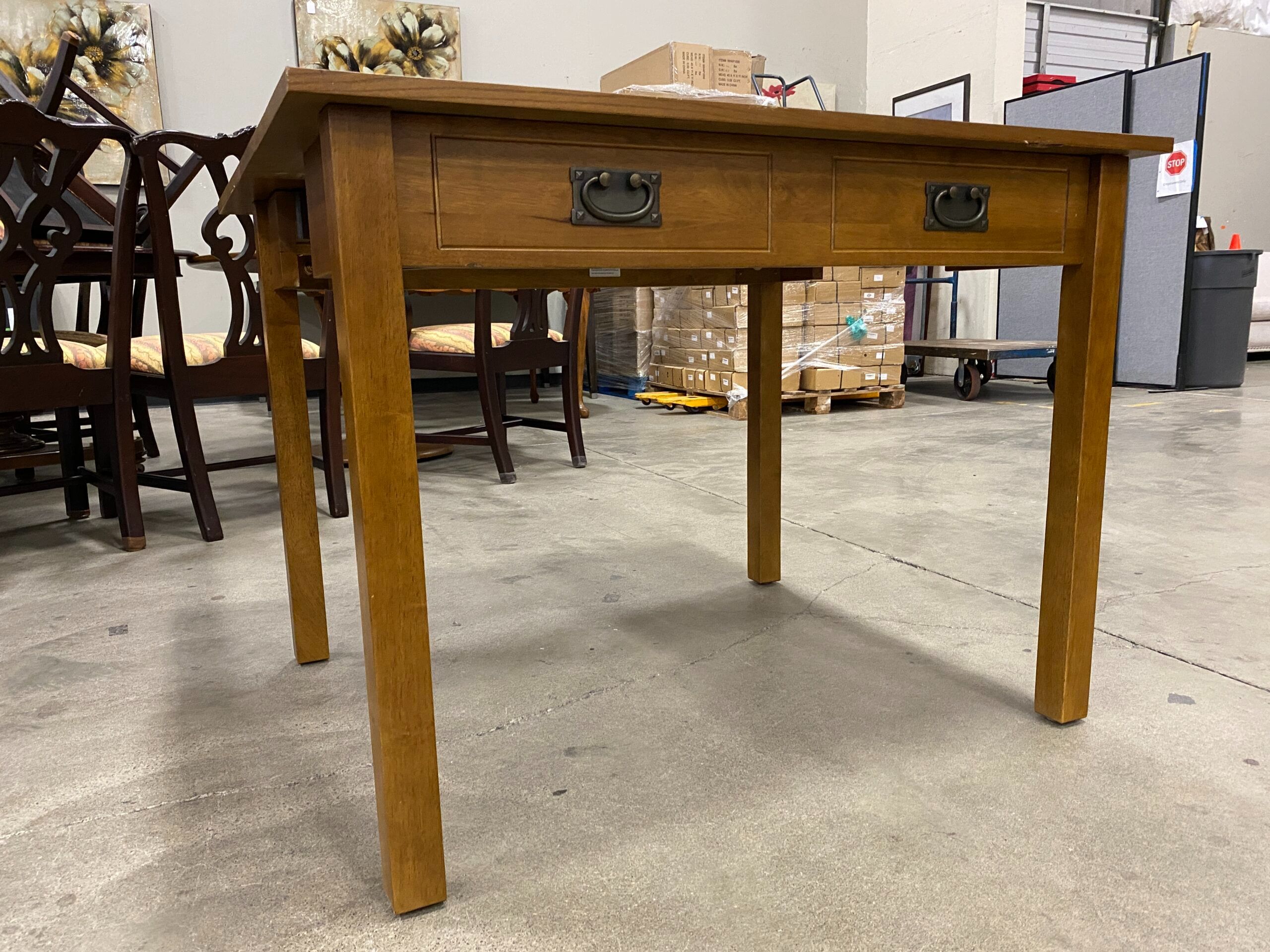 STAKMORE Fruitwood Extendable Console, Gaming, and Dining Table with 2 Leaf Extensions