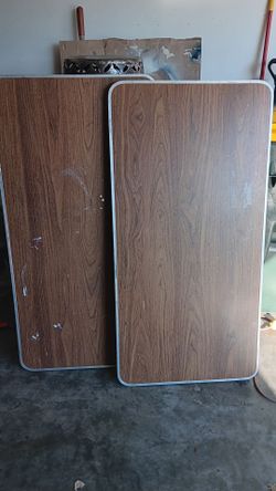 Metal and woodgrain tables