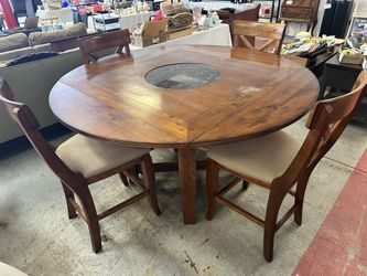 Round Wood Convertible Dining Table Set 4 Chairs