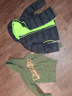 Toddler kids sweater n puffy green jacket