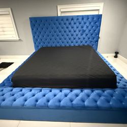 Luxurious Blue Velvet Square Bed with Storage *Easy Payments*