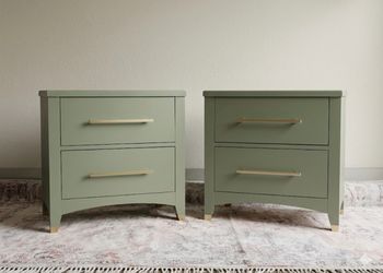 Pair of Sage Green Bedside Tables /  Modern End Table