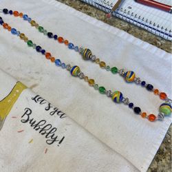 Multi Colors Beads On Silver Chain Necklace 