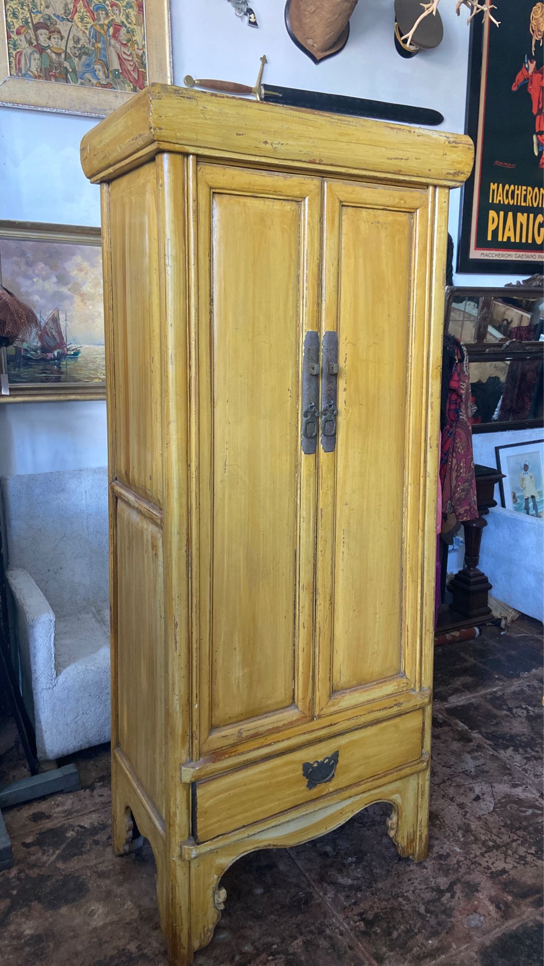 Antique yellow Chinese armoire