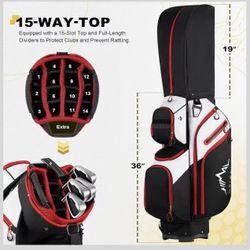 ✌️ Golf Cart Bag, 15 Way Organizer Divider Top with Handles and Rain Cover