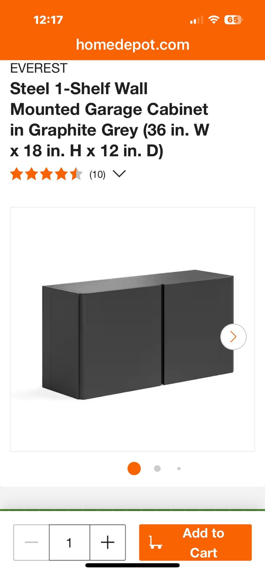 EVEREST Steel 1-Shelf Wall Mounted Garage Cabinet in Graphite Grey (36 in. W x 18 in. H x 12 in. D