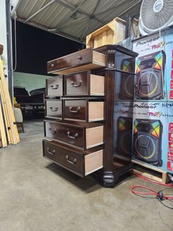 Dark Wood Tall Chest of Drawers