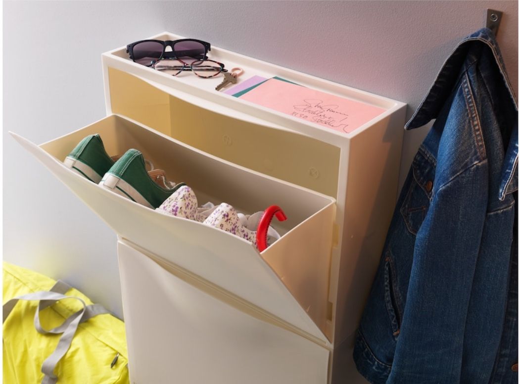 ✅✅✅IKEA White Shoe Cabinet – Slim Storage Shelf for Shoes, Books, Entryway