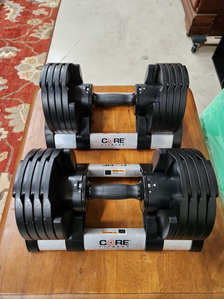 Core Fitness 5lb-50lb Adjustable Dumbells with Racks (Similar to Bowflex)