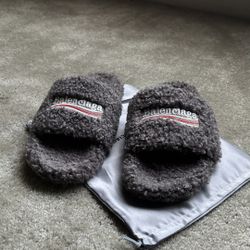 Balenciaga Fur Slides in Grey Colorway