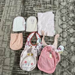 Baby Girl Burp rags (3), Bibs (9) $1.00 Each