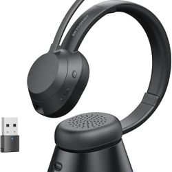 Wireless Headset with Mic for Work, Bluetooth Headset with Microphone (Noise Cancellation), Wireless Headset with USB Dongle & Charging Dock for Call 