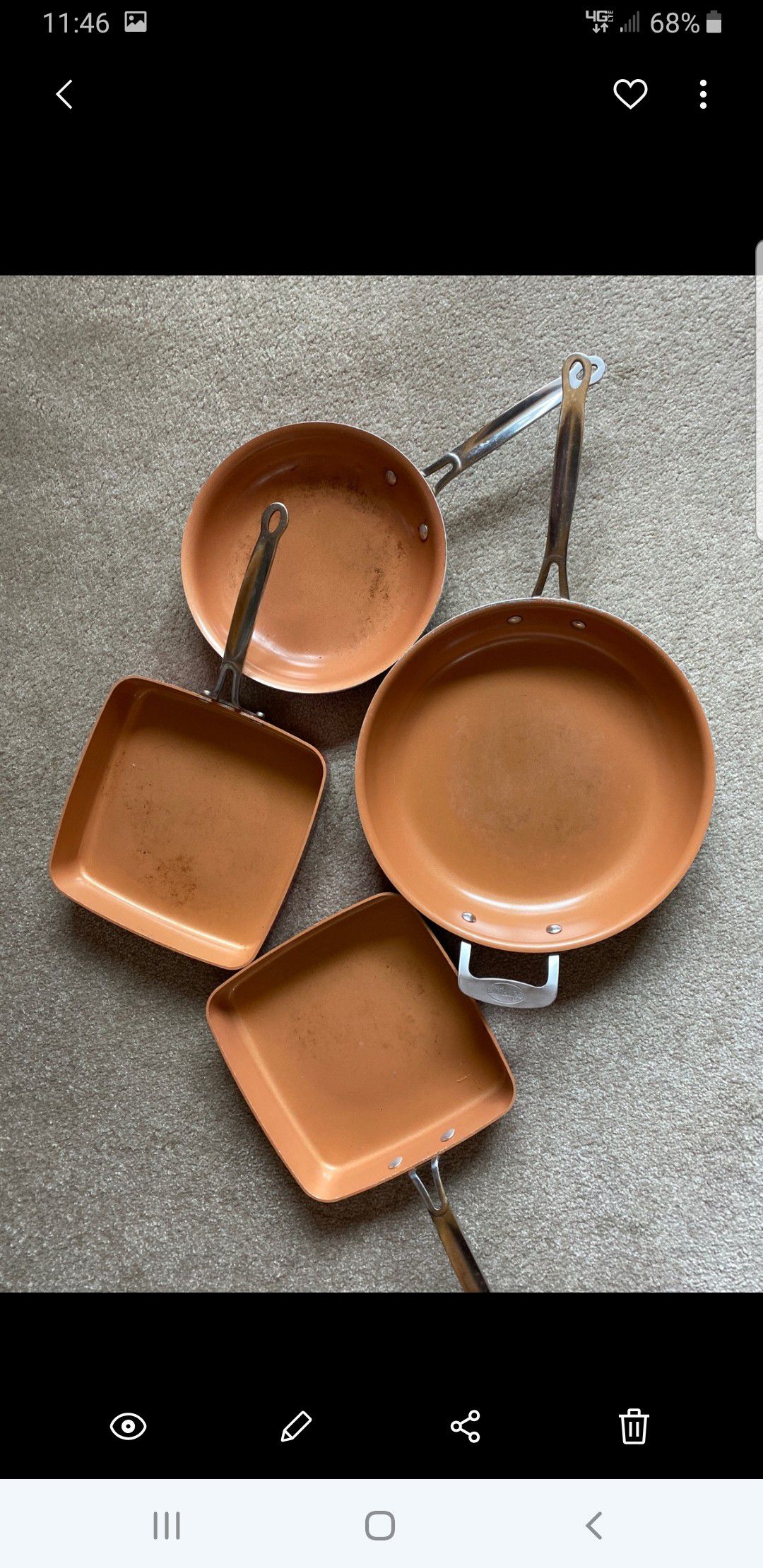 4 Red Copper Pans