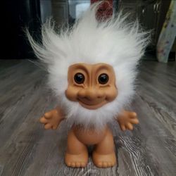 Vintage Russ Troll Doll, White Hair and Beard, Large 8" Troll
