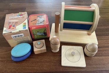 Lovevery Montessori wooden Baby Toy Bundle Lot Puzzle Ball Cylinder Some are Lovevery and some are other Montessori toys Lovevery rocks, egg cup, m
