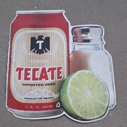 Vintage Tecate Cerveza Beer Tin Metal Sign Lime / Salt Nice Condition Rare  