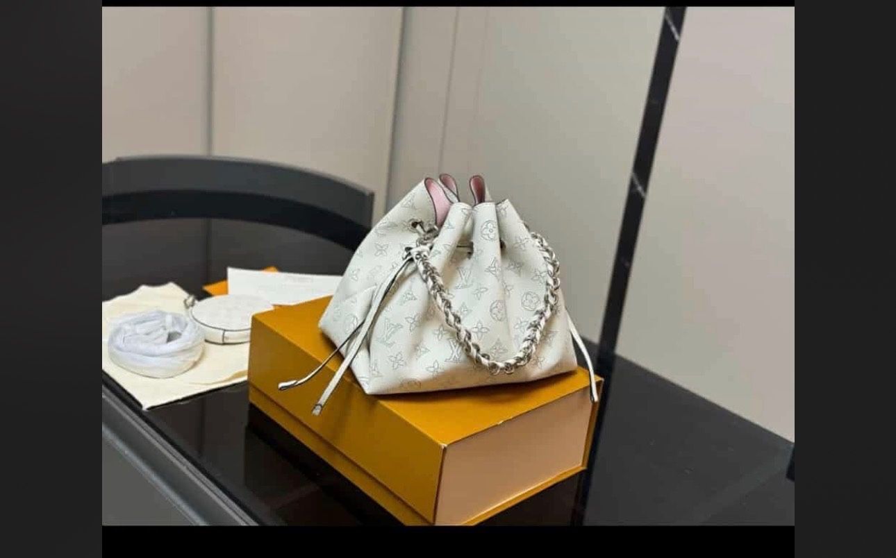 White Monogram Crossbody Bucket Bag