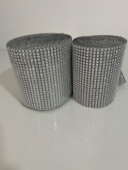 Silver Rhinestone Diamond Mesh Ribbon Rolls – Set of 2
