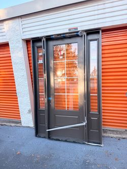 Masonite Performance Door System 64-in × 96-in x 4-9/16-in Fiberglass Left-hand inswing Timber Gray Painted P...