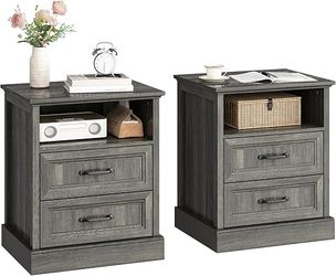 CARPETNAL 20" Farmhouse Nightstand Set of 2, End Table with 2 Large Drawers & Open Storage, Side Ta
