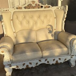 Victorian White Love Seat Leather Couch