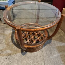 Wicker And Glass Side Table