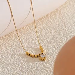 Gold Stainless Steel Crystal Necklace