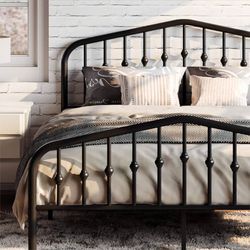 Big sale Full Size Metal Platform Bed Frame with Victorian Style Wrought Iron-Art Headboard/Footboard, No Box Spring Required, Black