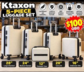 Ktaxon 5-Piece Hardshell Luggage Set – 360° Spinner Wheels – New