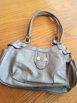 Gray Faux Leather Satchel Handbag