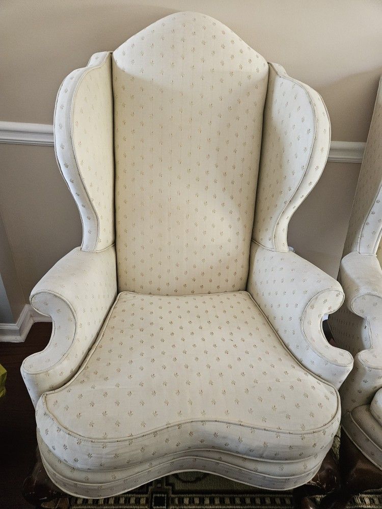 2 Victorian Cream Color High Back Chairs