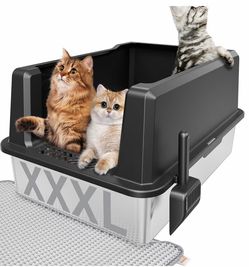 Stainless Steel Jumbo Open Cat Litter Box, XXXL