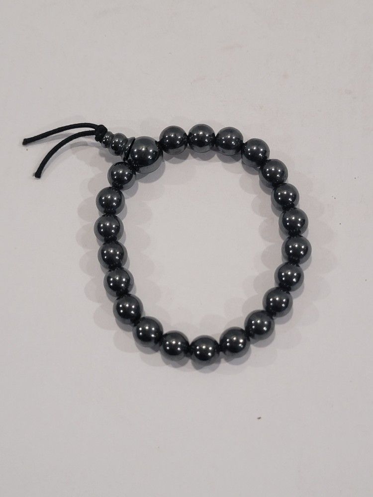 Non-magnetic Synthetic Hematite Stretch Bracelet Round 2 inches