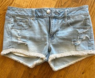 American Eagle Outfitters Shortie Distressed Strch Lace Crochet Hem Shorts Sz 6