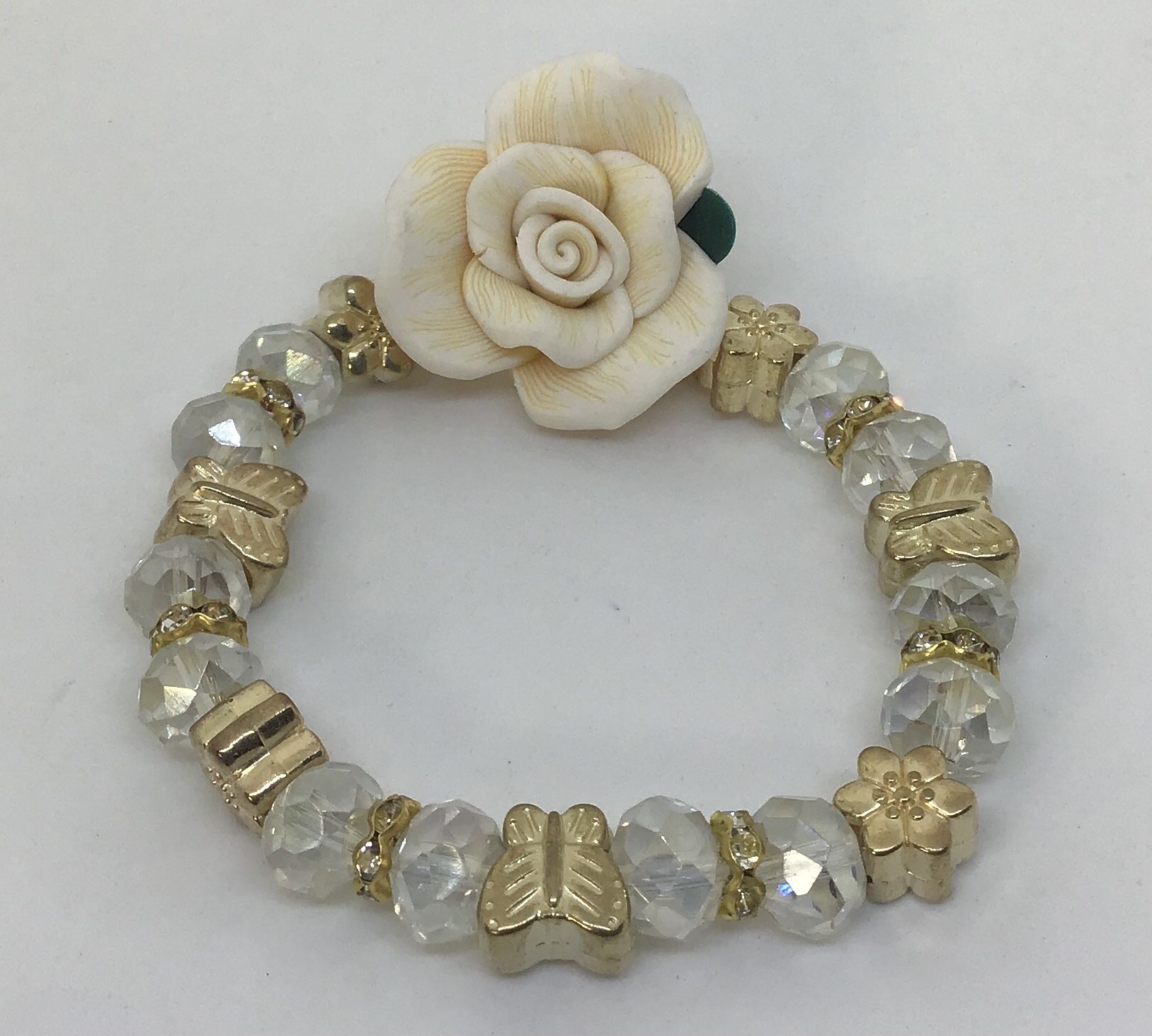 Romantic White Rose Gold Clear Charm And Beads Bracelet