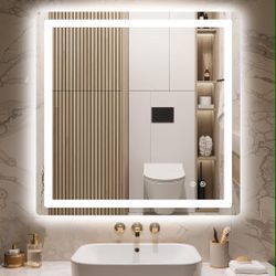 New LED Bathroom Mirror with Lights, 30x30 Vanity Mirror for Bathroom Wall, Anti-Fog, Dimmable, Front Lit & Backlit, Memory Function, Shatterproof Tem