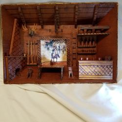 Vintage Wooden Hunting Cabin Diorama 