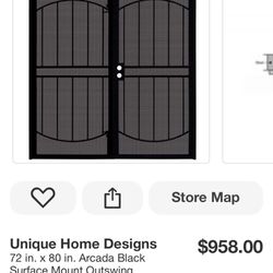 72x80  FRECH STYLE  LEFT OR RIGHT SECURITY PATIO DOOR NEW BLACK  