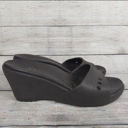 Crocs Womens Brown Kadee Comfort Rubber Wedge Heel Slip-on Sandals Size US 9