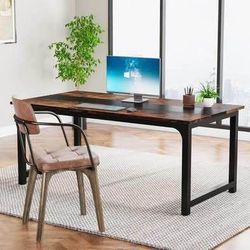 New Modern Writing Large Office Desk, 63 x 31.5 Inch in Rustic Brown and Black