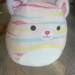 Squishmallows Official Kellytoy 11 Inch Soft Plush Squishy Toy Animals (Atoosa Rainbow Stripe Cat)
